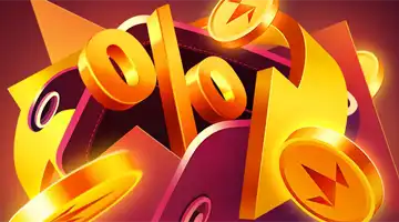 Изображение золотого символа процента в окружении золотых монет, символизирующее кэшбэк-бонус в Онлайн-казино Gold.